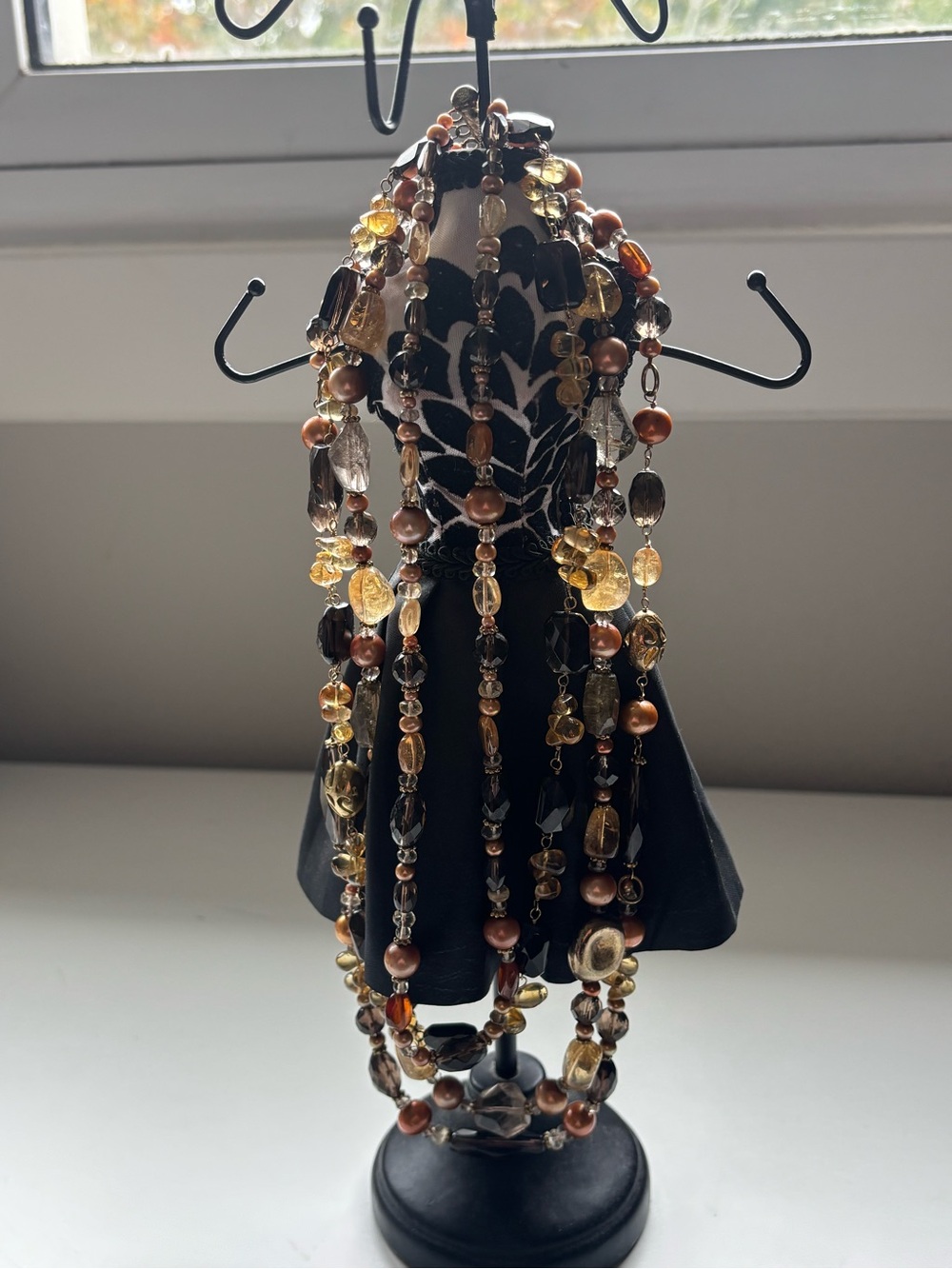Vintage multi strand gemstone and glass beaded statement necklace